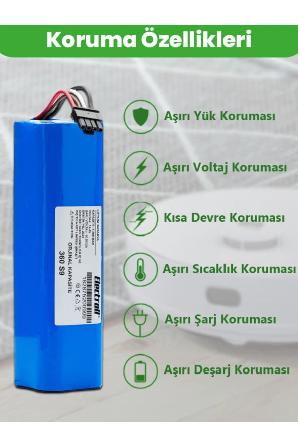 ELECTROLL 360 S9 Batarya (ORJİNAL KAPASİTE) 5200mah Pil Akıllı Robot Süpürge Batarya Değişimi - Resim 2