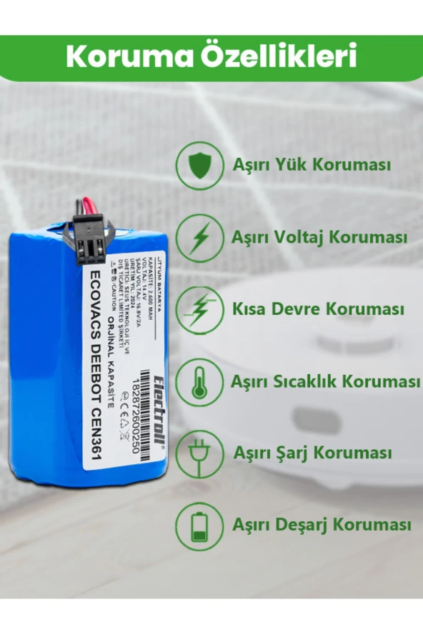 ELECTROLL Ecovacs Cen361 Batarya (ORJİNAL KAPASİTE) 2.600mah Pil Akıllı Robot Süpürge Batarya Değişimi