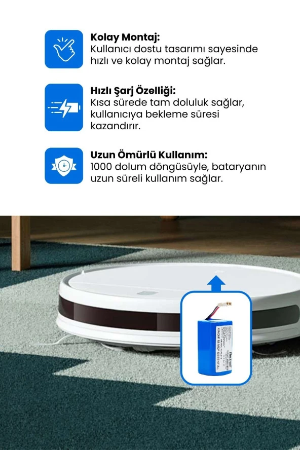 ELECTROLL Xiaomi Vacuum Mop G1 2in1 Essential Batarya (ORJİNAL KAPASİTE) Msjtg1 2.500mah Robot Süpürge Batarya - 2