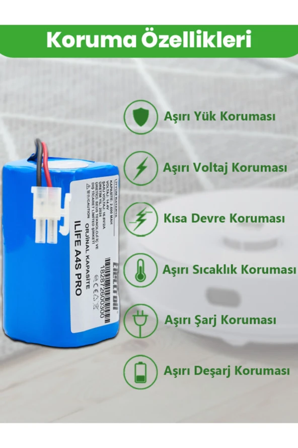 ELECTROLL Ilife A4S Pro (ORJİNAL KAPASİTE) 2600mAh Pil Akıllı Robot Süpürge Batarya Değişimi ürün görseli