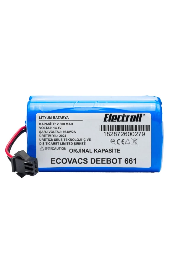 ELECTROLL Ecovacs Deebot 661 Batarya (ORJİNAL KAPASİTE) 2600mah Pil Akıllı Robot Süpürge Batarya Değişimi