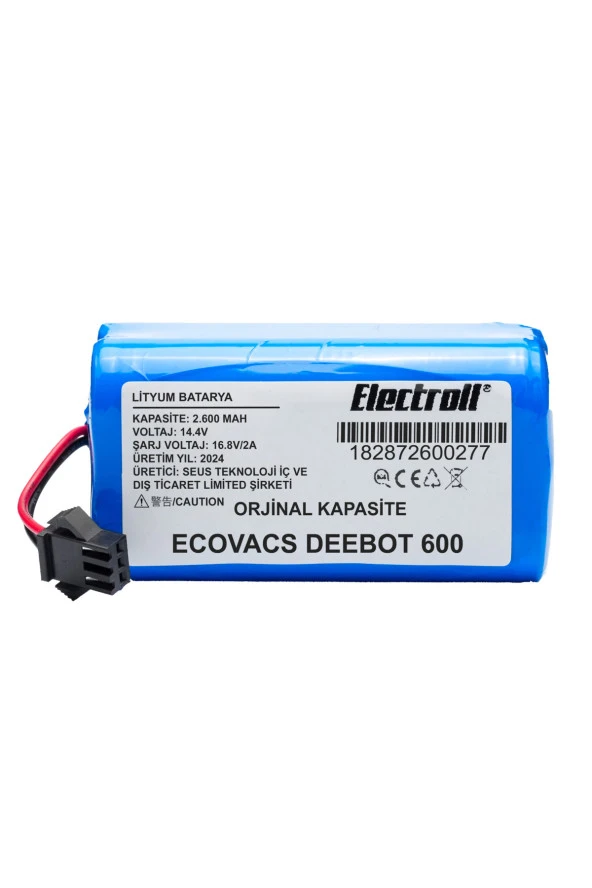 ELECTROLL Ecovacs Deebot 600 Batarya (ORJİNAL KAPASİTE) 2600mah Pil Akıllı Robot Süpürge Batarya Değişimi ürün görseli