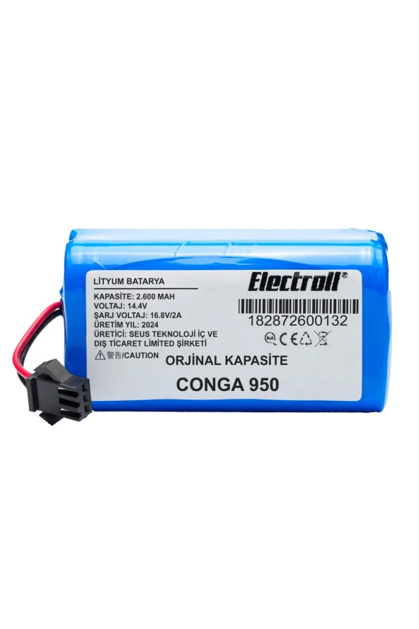 ELECTROLL Conga 950 Batarya (ORJİNAL KAPASİTE) 2600mah Pil Akıllı Robot Süpürge Batarya Değişimi