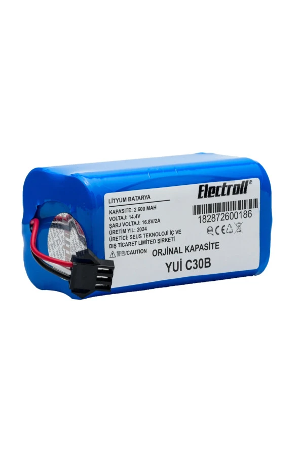 ELECTROLL Yui C30b Batarya (ORJİNAL KAPASİTE) 2600mah Pil Akıllı Robot Süpürge Batarya Değişimi