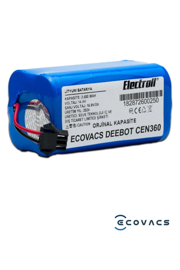 ELECTROLL Ecovacs Cen360 Batarya (ORJİNAL KAPASİTE) 2.600mah Pil Akıllı Robot Süpürge Batarya Değişimi ürün görseli