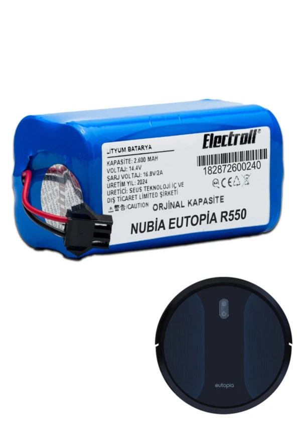 ELECTROLL Nubia Eutopia R550 Batarya (ORJİNAL KAPASİTE) 2.600mah Pil Akıllı Robot Süpürge Batarya Değişimi