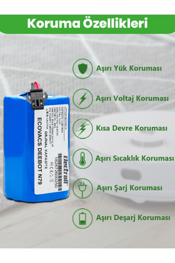 ELECTROLL Ecovacs Deebot N79 Batarya (ORJİNAL KAPASİTE) 2.600mah Pil Akıllı Robot Süpürge Batarya Değişimi