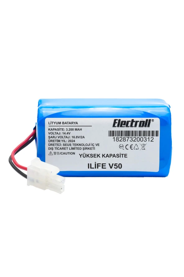 ELECTROLL Ilife V50 Batarya (YÜKSEK KAPASİTE) 3200mah Pil Akıllı Robot Süpürge Batarya Değişimi