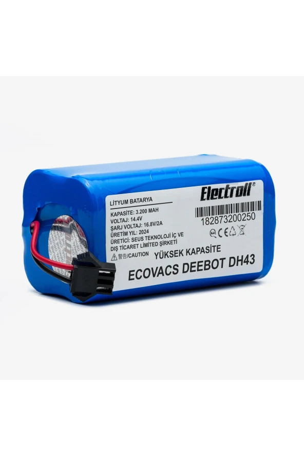 ELECTROLL Deebot Dh43 Batarya (YÜKSEK KAPASİTE) 3.200mah Pil Akıllı Robot Süpürge Batarya Değişimiuyumlu