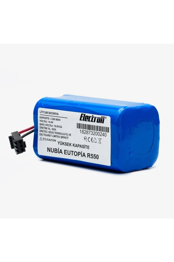 ELECTROLL Nubia Eutopia R550 Batarya (YÜKSEK KAPASİTE) 3.200mah Pil Akıllı Robot Süpürge Batarya Değişimi - Resim 2