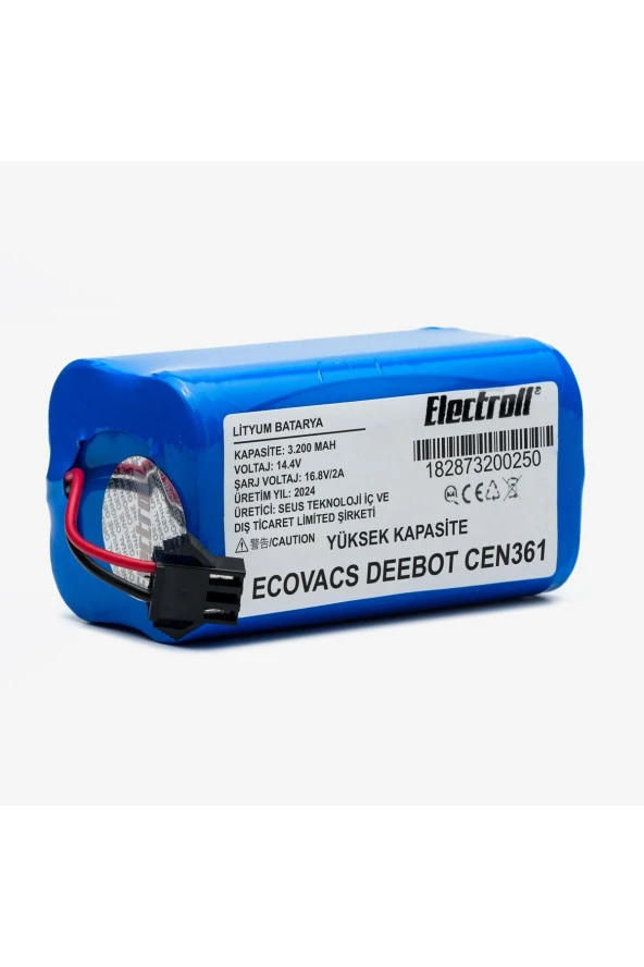 ELECTROLL Ecovacs Deebot Cen361 Batarya (YÜKSEK KAPASİTE) 3.200mah Pil Akıllı Robot Süpürge Batarya Değişimi ürün görseli