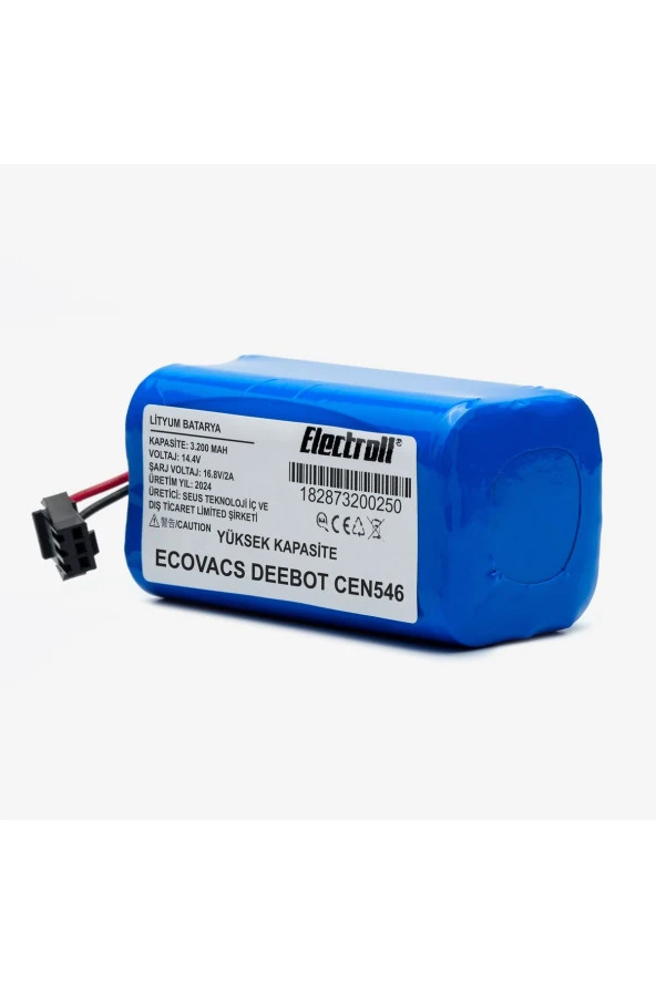 ELECTROLL Ecovacs Deebot Cen546 Batarya (YÜKSEK KAPASİTE) 3.200mah Pil Akıllı Robot Süpürge Batarya Değişimi - 3