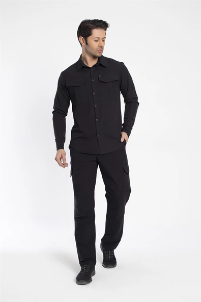 Crozwise Outdoor - Erkek Siyah Spor Gömlek - 7132-10 - 3