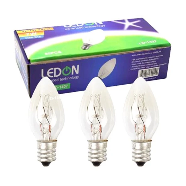 Ledon Ld-1407 7 Watt Tek E14 Duy Clear Şeffaf Parfüm Ampul 50lik Kutu