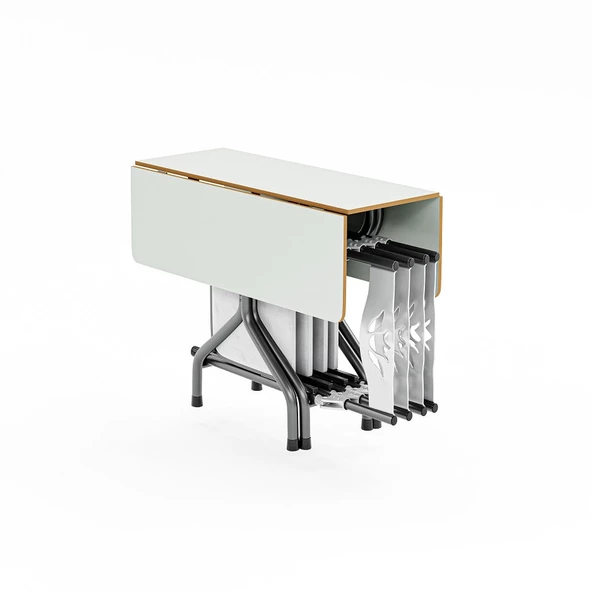 Eportatif Mutfak Masa Sandalye Seti Bahçe Yemek Masa Seti Yuvarlak Beyaz 1050 - 9