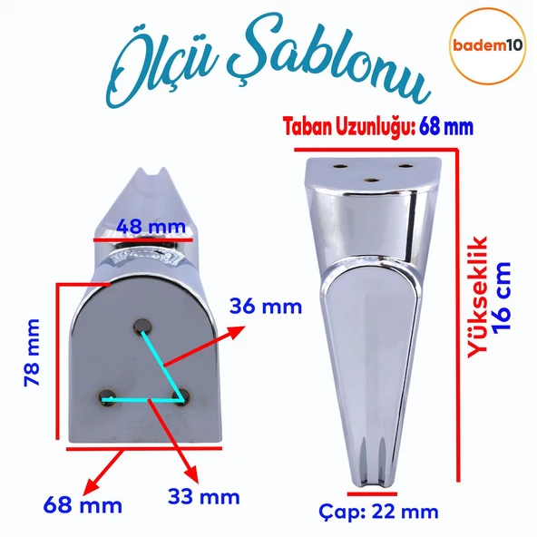 Nota Mobilya Kanepe Sehpa TV Ünitesi Koltuk Ayağı Baza Ayakları Krom Gümüş 16 cm - 2