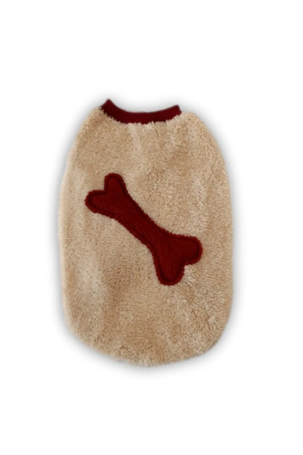Gobo  Kemik Desenli Sütlü Kahve Kışlık Welsoft Kedi ve Köpek Kıyafeti Elbisesi