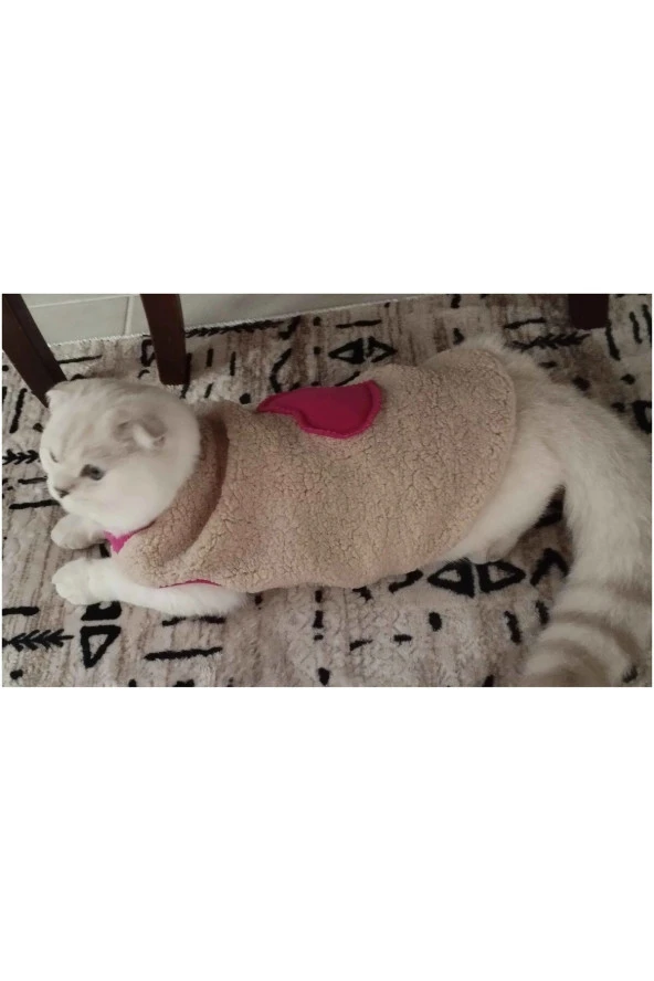 Gobo  Pembe Kalpli Yumuşacık Krem Welsoft Kumaş Kedi ve Köpek Kıyafeti Elbisesi