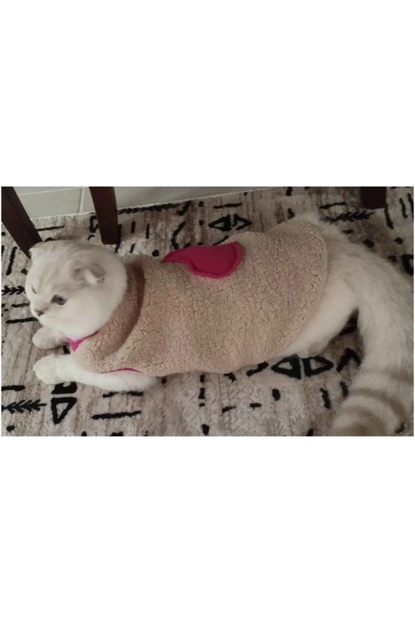 Gobo  Pembe Kalpli Yumuşacık Krem Renkli Welsoft Kumaş Kedi ve Köpek Kıyafeti Elbisesi Small/S/Beden 1