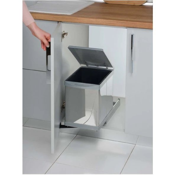 Pelikan 21750 Dolap içi Çöp Kovası Raylı Paslanmaz Krom 12 LT - 5