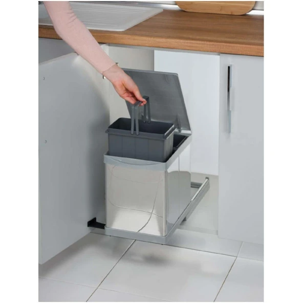 Pelikan 21750 Dolap içi Çöp Kovası Raylı Paslanmaz Krom 12 LT - 6