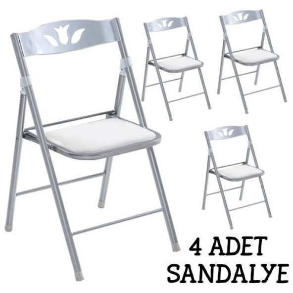 Eportatif Katlanır Mutfak Sandalyesi Kırma Koltuk Beyaz 4 Adet 1055