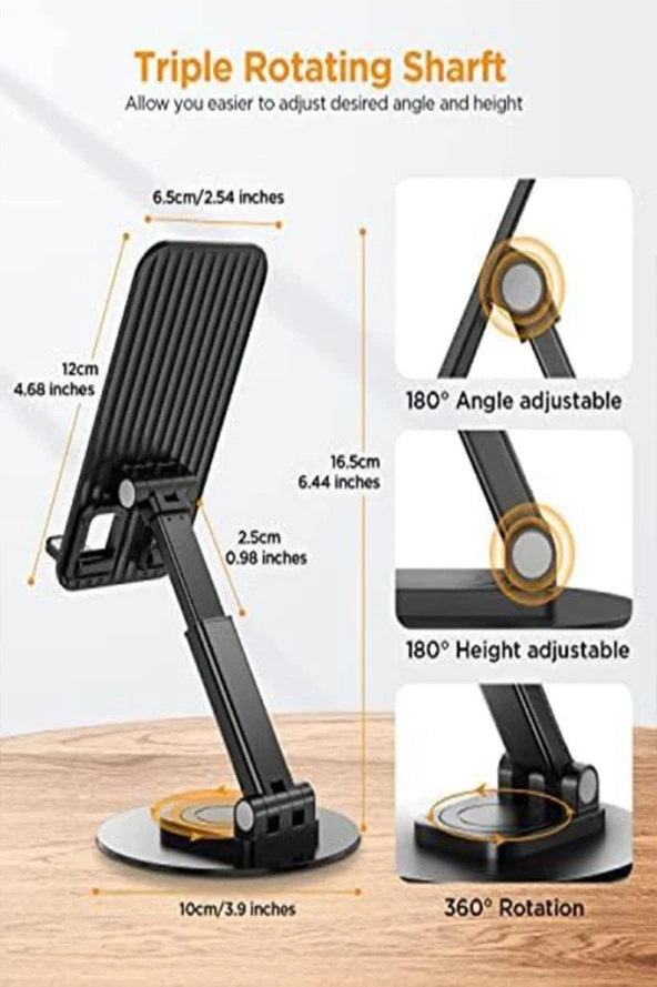 Torima JX-036 Siyah 360 Derece Dönebilen Masa Üstü Telefon Tutucu - 3