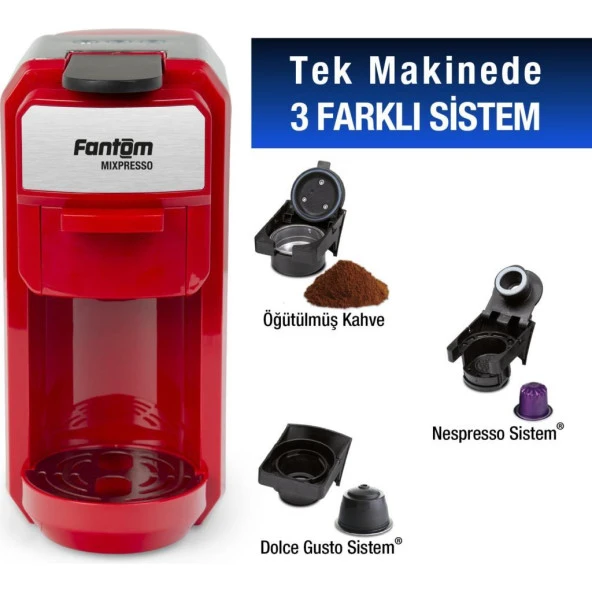 Fantom KS1450 Mixpresso Kapsüllü Kahve Makinesi Kırmızı 60 Adet Kapsül HEDİYELİ - 2