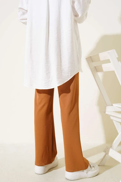 Cırtcırtlı Tek Pile Pantolon Camel - Resim 3