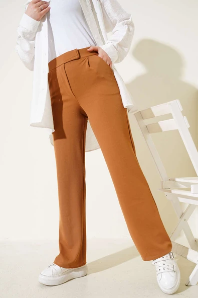 Cırtcırtlı Tek Pile Pantolon Camel - Resim 2
