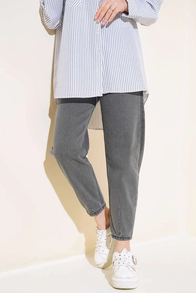 Boru Paça Kot Pantolon Gri - Resim 2