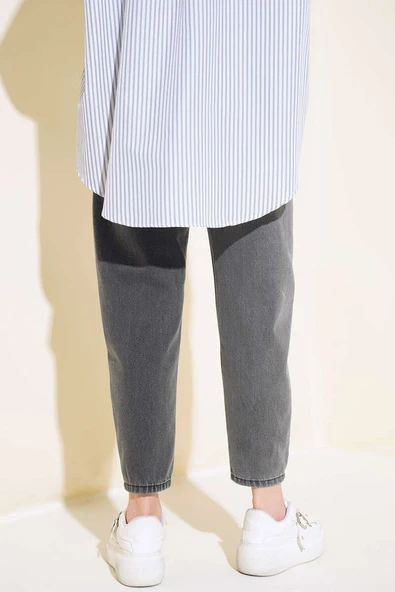 Boru Paça Kot Pantolon Gri - Resim 3