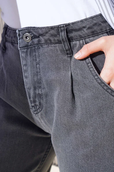 Boru Paça Kot Pantolon Gri - Resim 4