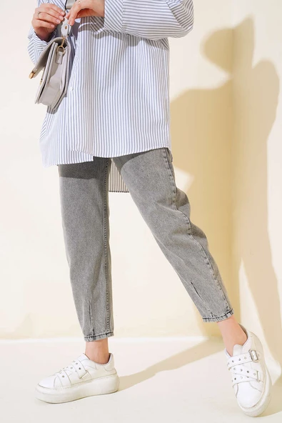 Boru Paça Kot Pantolon Gri Kar ürün görseli 1