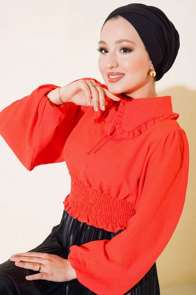 Bebe Yaka Bluz Alizarin - Resim 2