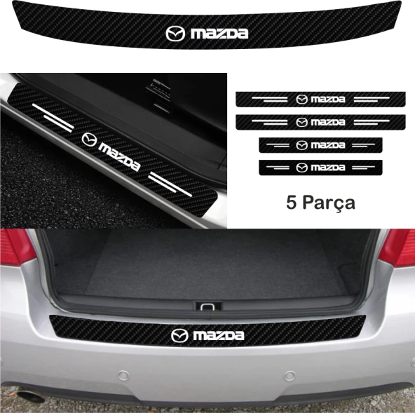 Mazda 2 İçin Uyumlu Aksesuar Oto Bağaj Ve Kapı Eşiği Sticker Set Karbon