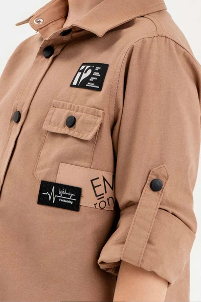 Çıtçıtlı Arma Baskılı Ayarlanabilir Kol Erkek Çocuk Gömlek - 6
