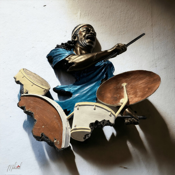 Tutkulu davulcu heykeli, el yapımı duvara asılan sanat eseri, karanlıkta parlayan - Mukemel orijinal - 4