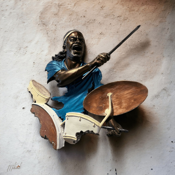 Tutkulu davulcu heykeli, el yapımı duvara asılan sanat eseri, karanlıkta parlayan - Mukemel orijinal - 6
