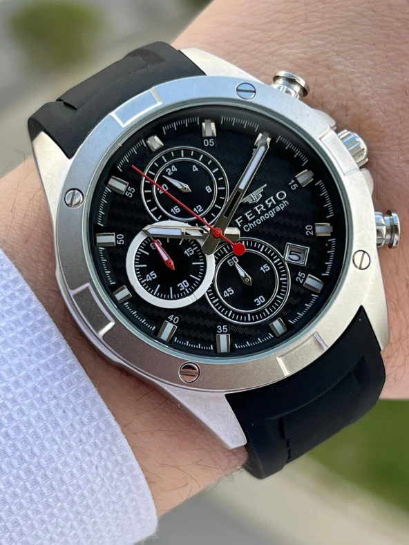 Ferro Takvimli Siyah Renk Slikon Kordon 30 Mt Su Geçirmez Erkek Kol Saat EFM31361-J2 ürün görseli