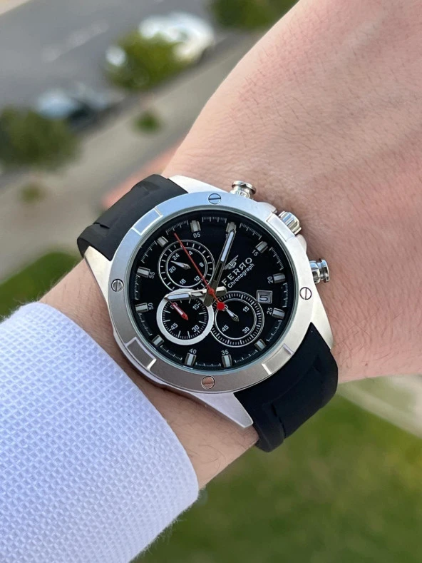 Ferro Takvimli Siyah Renk Slikon Kordon 30 Mt Su Geçirmez Erkek Kol Saat EFM31361-J2 - Resim 2