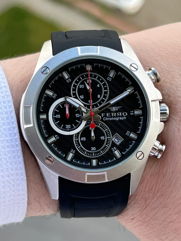 Ferro Takvimli Siyah Renk Slikon Kordon 30 Mt Su Geçirmez Erkek Kol Saat EFM31361-J2 - Resim 3