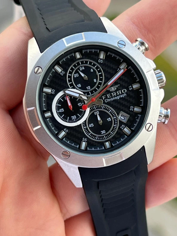 Ferro Takvimli Siyah Renk Slikon Kordon 30 Mt Su Geçirmez Erkek Kol Saat EFM31361-J2 - Resim 4