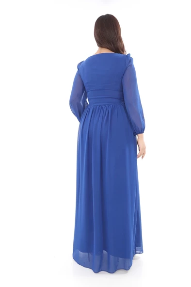 Kalp Yaka Büyük Beden Elbise 1785-Saks - 8