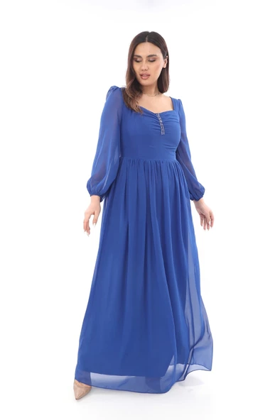 Kalp Yaka Büyük Beden Elbise 1785-Saks - 7