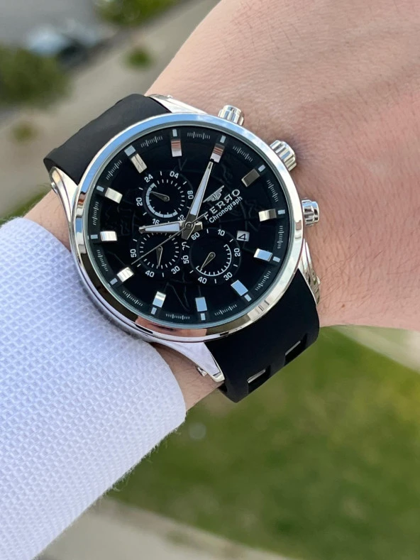 Ferro Takvimli Siyah Renk Slikon Kordon 30 Mt Su Geçirmez Erkek Kol Saat EFM31354-J2 - Resim 2