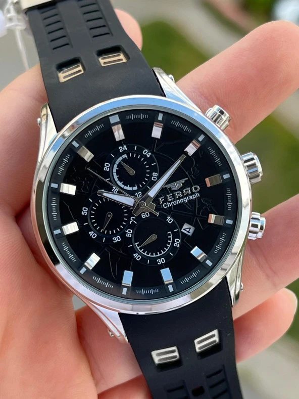 Ferro Takvimli Siyah Renk Slikon Kordon 30 Mt Su Geçirmez Erkek Kol Saat EFM31354-J2 - Resim 3