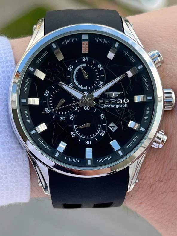 Ferro Takvimli Siyah Renk Slikon Kordon 30 Mt Su Geçirmez Erkek Kol Saat EFM31354-J2 - Resim 4