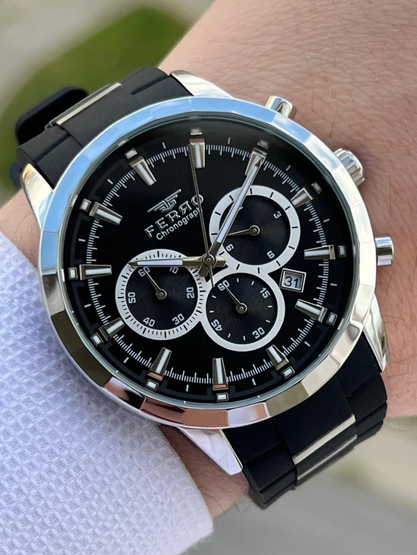 Ferro Takvimli Siyah Renk Slikon Kordon 30 Mt Su Geçirmez Erkek Kol Saat EFM31354-J21 ürün görseli