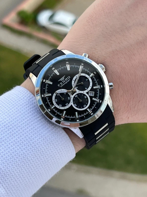 Ferro Takvimli Siyah Renk Slikon Kordon 30 Mt Su Geçirmez Erkek Kol Saat EFM31354-J21 - Resim 2